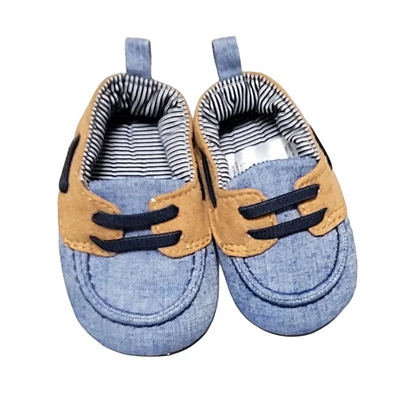 Target Brown & Blue Baby Boy Boat Crib Shoes w Faux Laces sz 3-6 Months - Picture 1 of 8